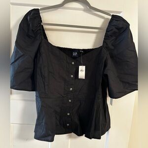 GAP Black Puff Sleeve Blouse with Buttoned Front
